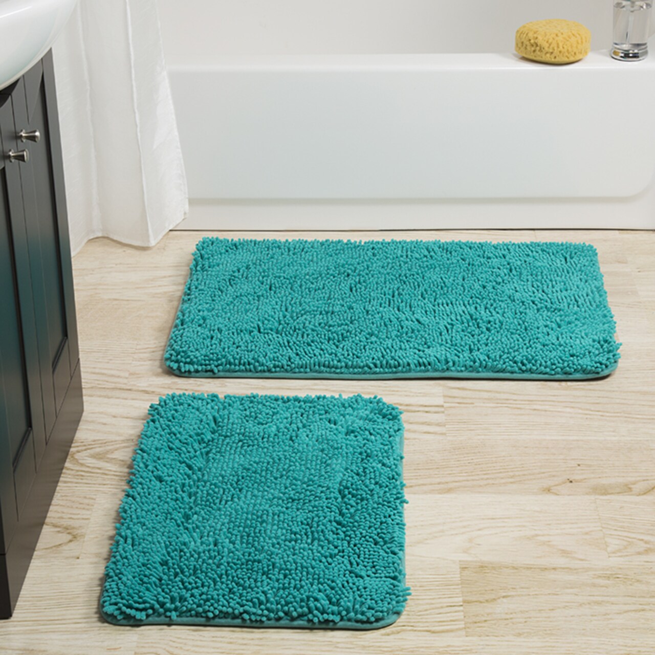 Lavish Home Memory Foam Shag Bath Mat Set Seafoam 2 Piece 24X17 32X21